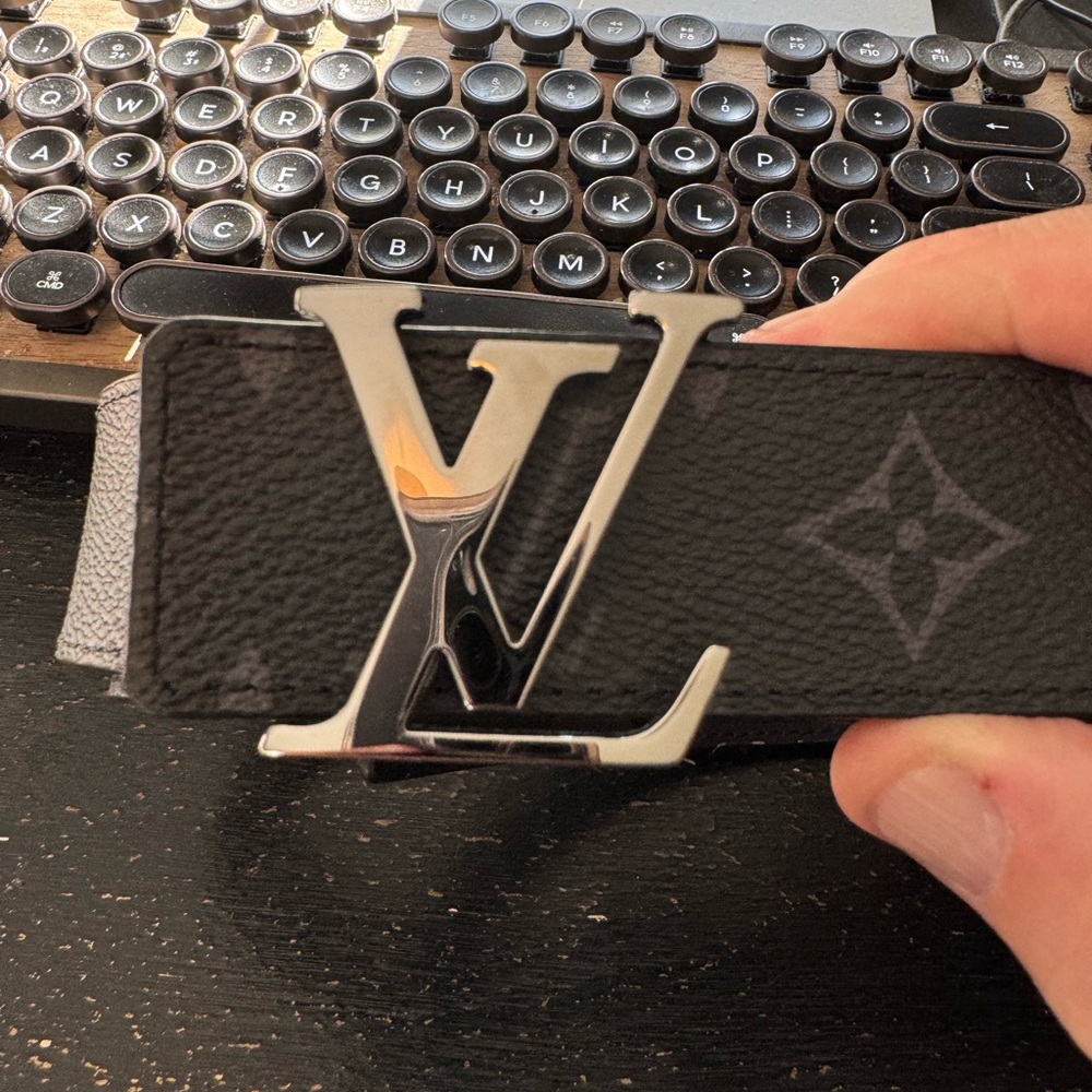 Louis Vuitton Black Belt with Silver Buckle